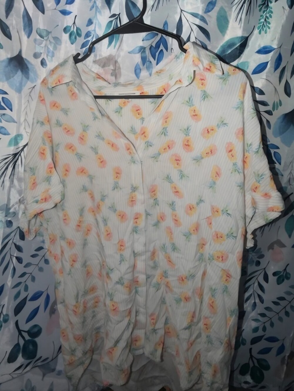 Beach Lunch Lounge Pineapple S/S Button Down Blouse, Large